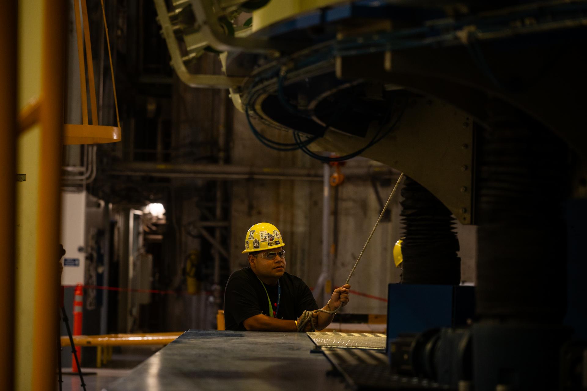 Teams at Michoud Assembly Facility in New Orleans load the engine section barrel into the vertical assembly center on Aug. 5, 2026. The engine section will be used on the SLS (Space Launch System) rocket’s core stage for the agency’s Artemis V mission. On the vertical assembly center tooling, teams will mate the flight hardware to a ring, which will serve as an attachment point for the liquid hydrogen tank later in the production process. The engine section is one of five major elements that make up the 212-foot-tall SLS rocket stage; and houses various avionic systems, the engine thrust structure, and four RS-25 engines. The core stage produces more than two million pounds of thrust to help launch NASA’s Orion spacecraft, astronauts, and supplies beyond Earth’s orbit and to the lunar surface for Artemis.